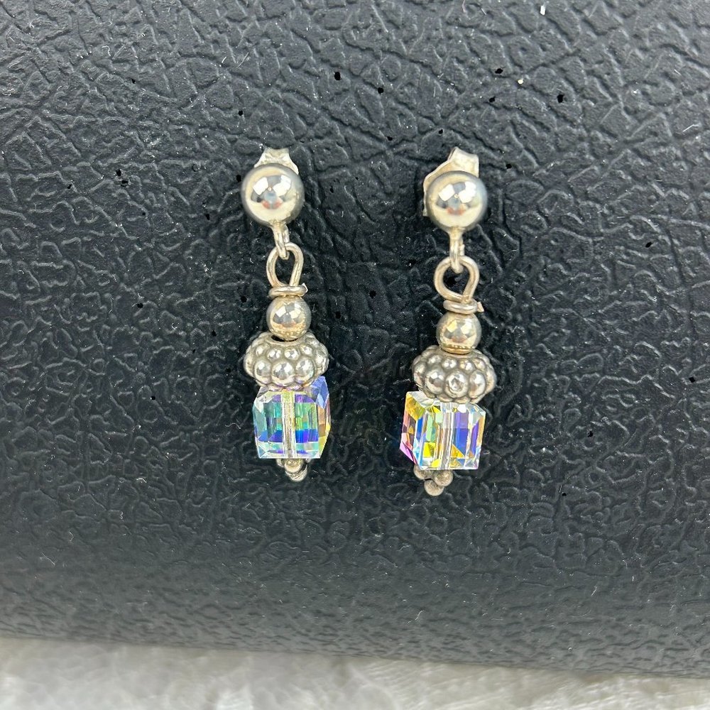 Boutique Sterling Silver Bead & Crystal Dangle Earrings Romantic Dainty Sparkly